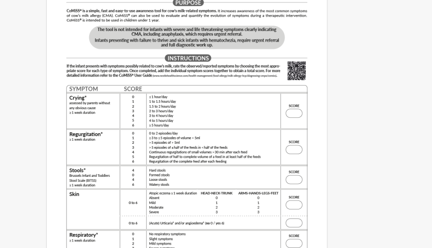 Cow's Milk related Symptom Score (CoMiSS™) awareness tool for HCP
