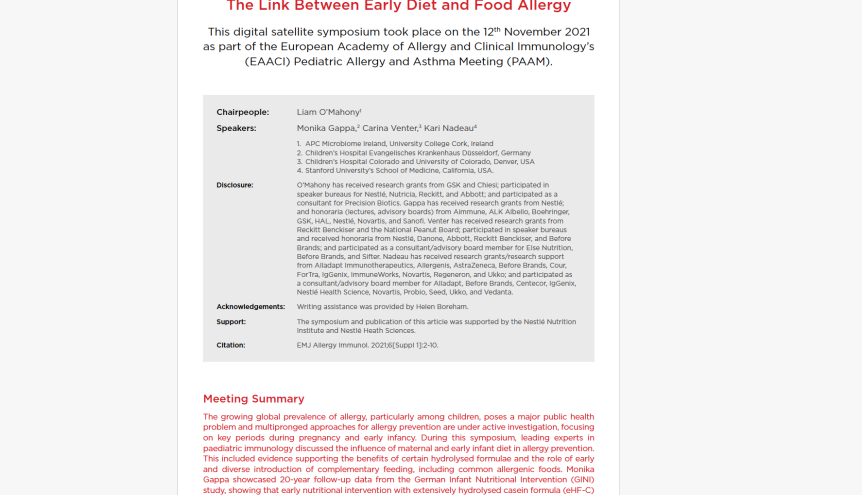 EAACI PAAM 2021 symposium review: The Link Between Early Diet and Food Allergy