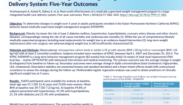 Real World Effecitveness of a Medically Supervised Weight Management Program in a Large Integrated Health Care Delivery System - Five-Year Outcomes 